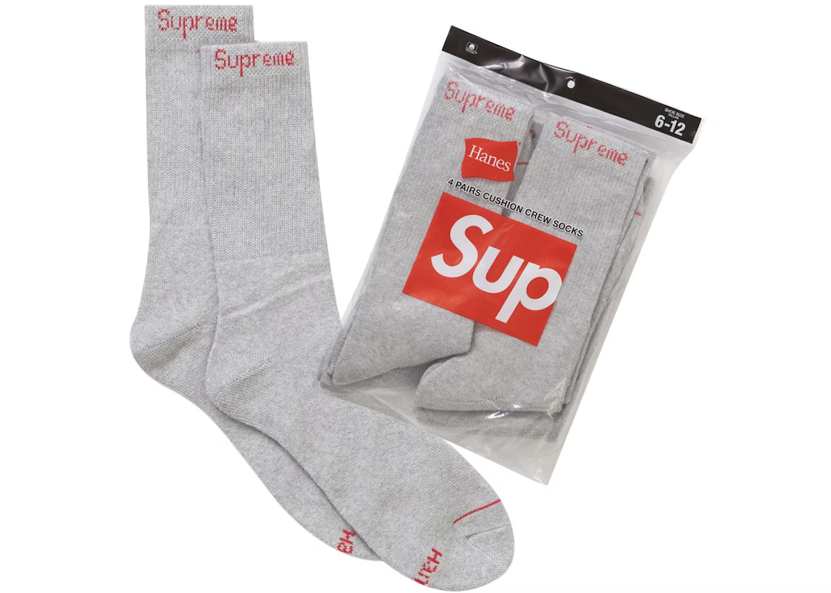 Supreme®/Hanes® Crew Socks (4 Pack) - Heather Grey