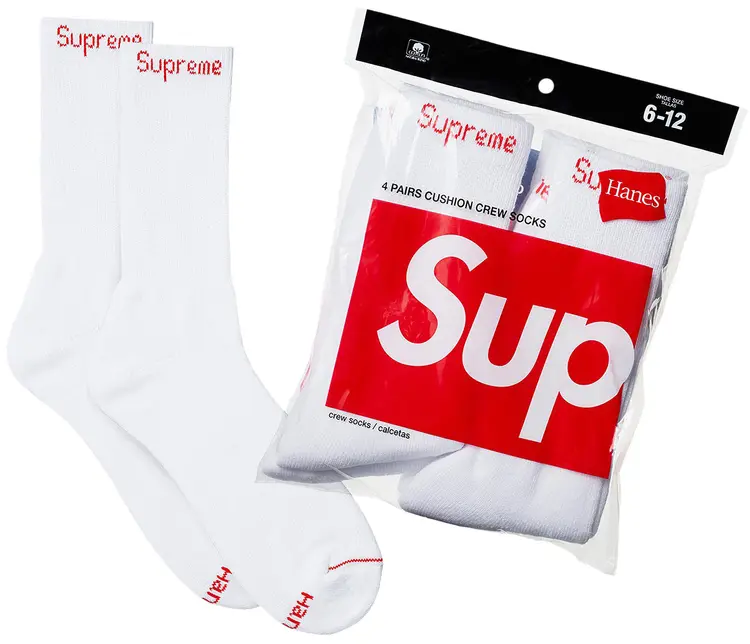 Supreme®/Hanes® Crew Socks (4 Pack) - White